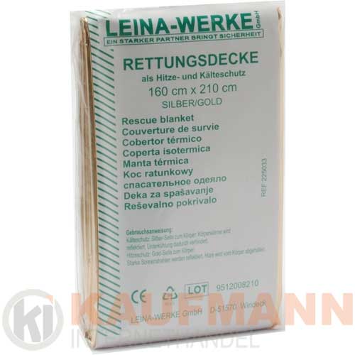 Rettungsdecke 160 cm x 210 cm Farbe: silber/ gold